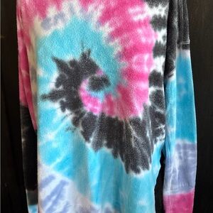 Chaser Crewneck tie-dyed Pullover Sweatshirt 1X NWT pink turquoise black creme